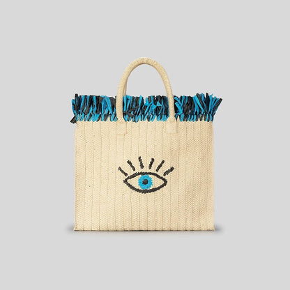 Bolso de Mano con Diseño de Ojo y Flecos