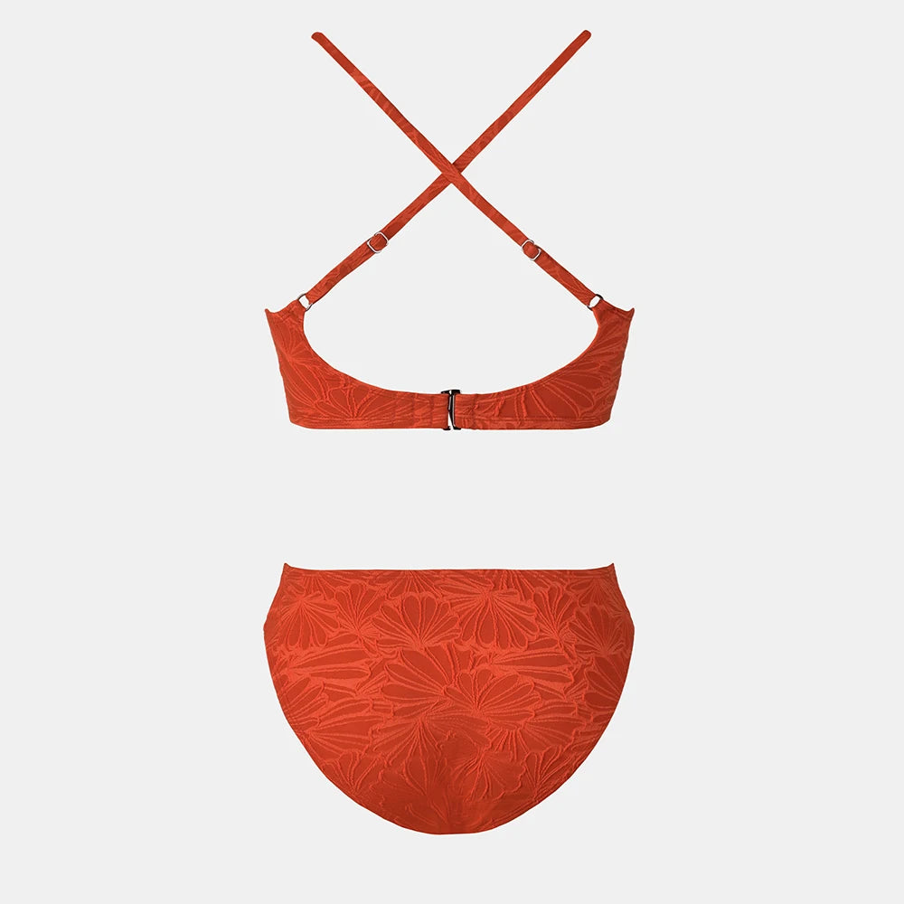Bikini Festoneado de Jacquard Naranja - Cintura Baja